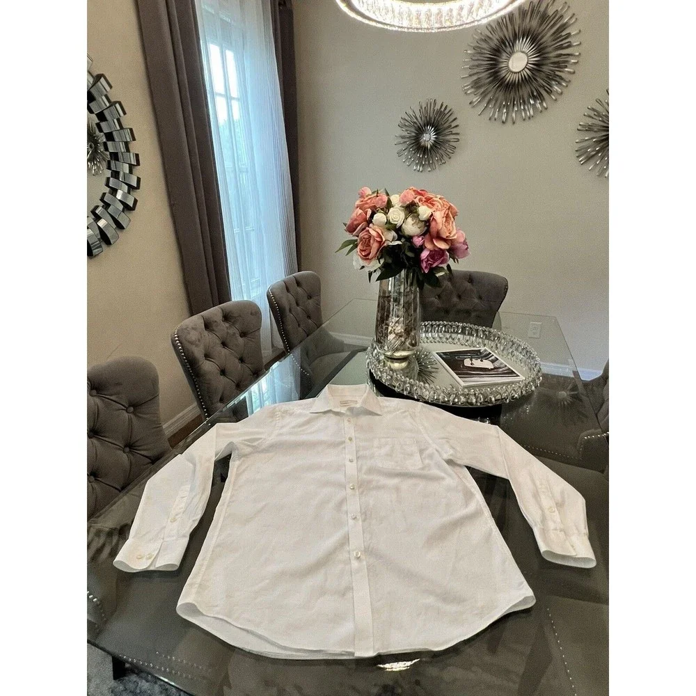 Michael Kors Shirt Mens L Large White Button Up Long Sleeve Casual Cotton Adult - Picture 4 of 16